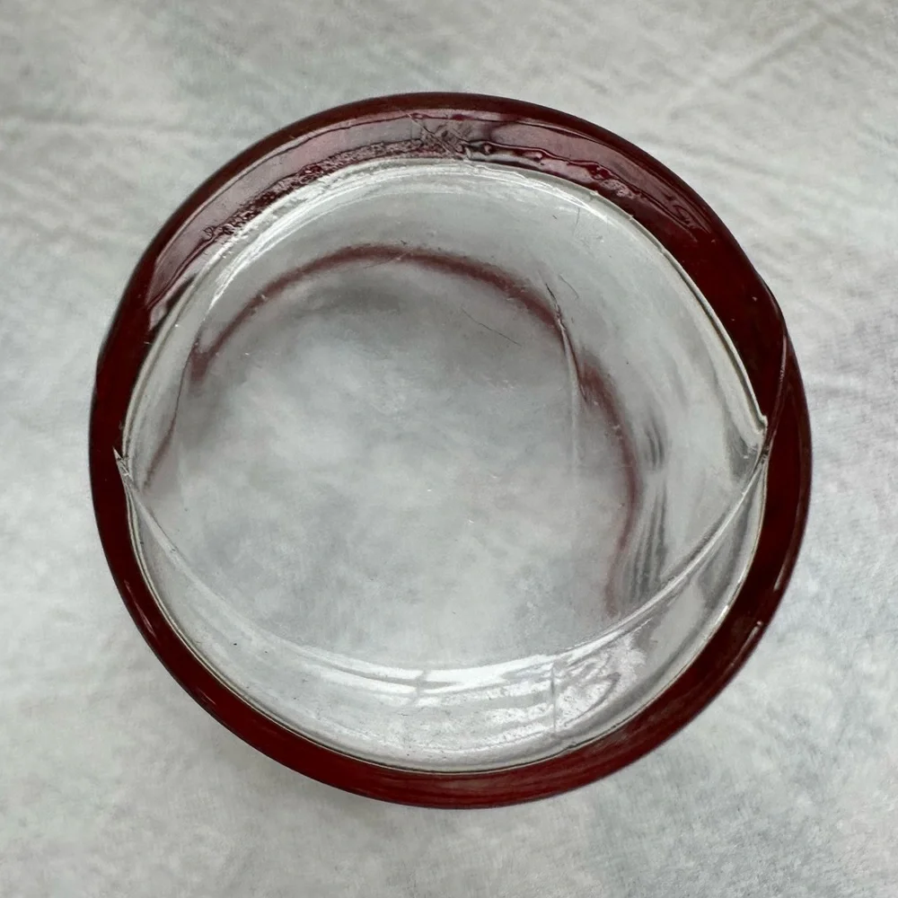 Vintage Nostalgic 1960s Era Matched Red & Black Banded Pair Clear Shot Glasses